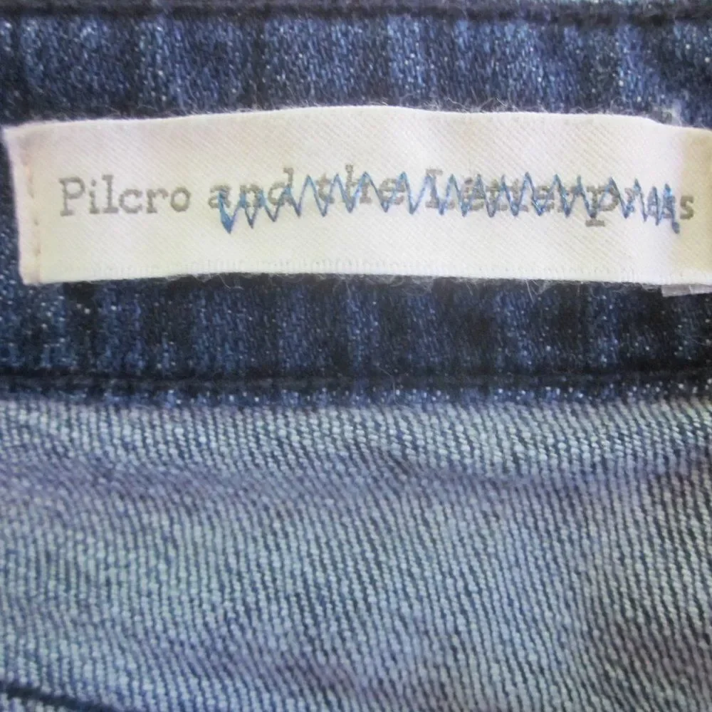 Anthropologie Pilcro Floral Sequin BOHO Slim Boyfriend Jeans Blue Denim Size 28